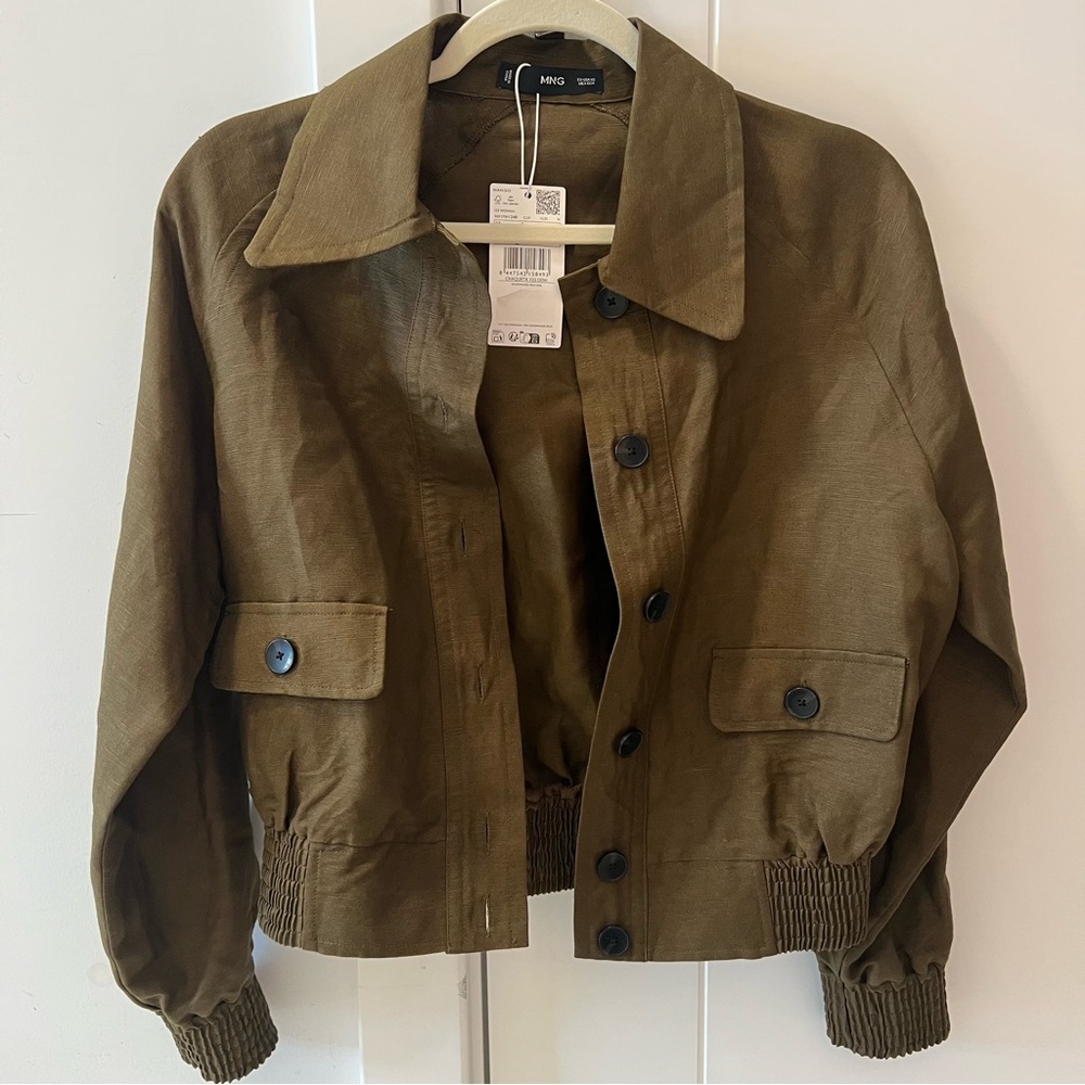 Mango Buttons Linen-Blend Jacket- Size XS; New with Tags